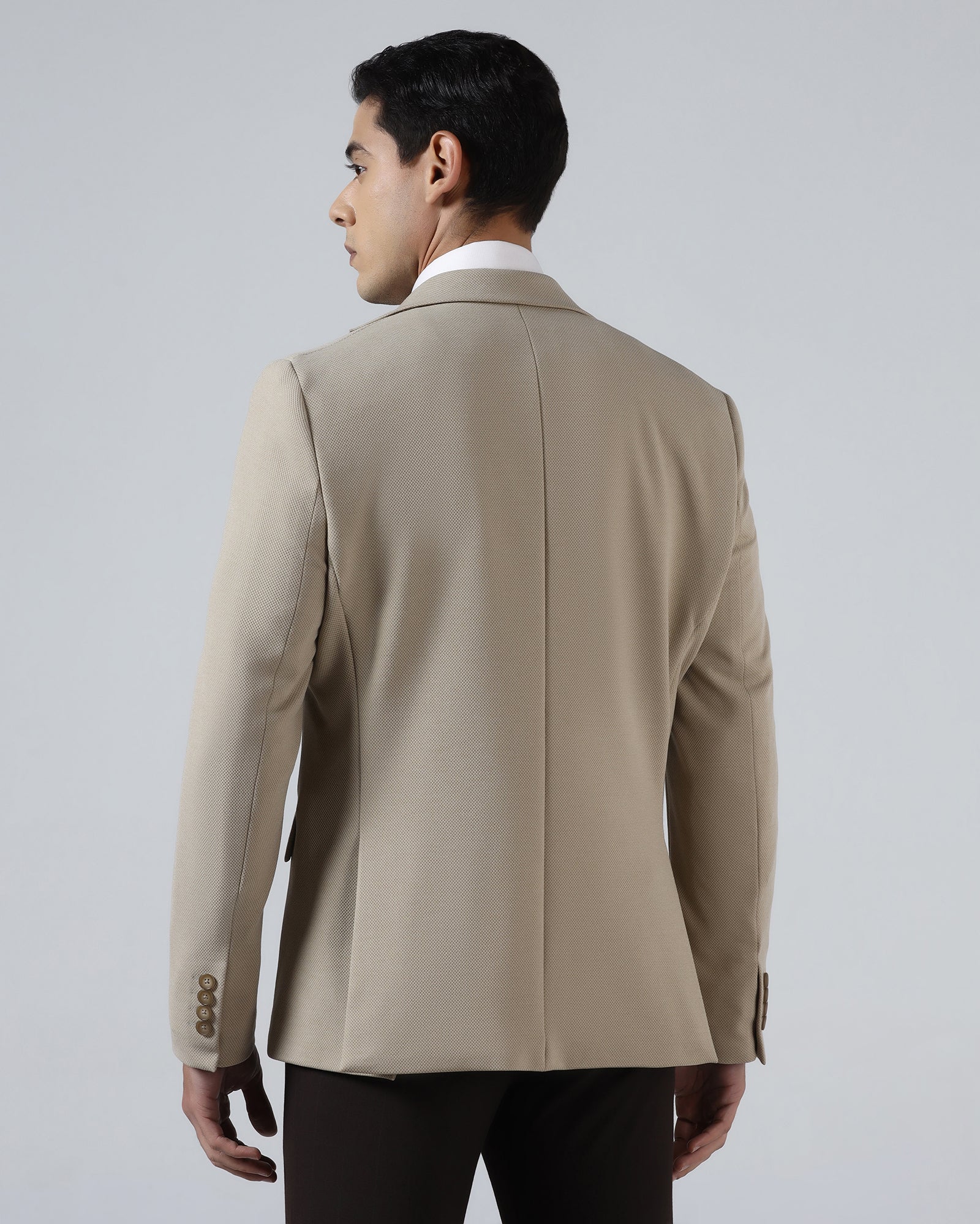 Beige Textured Blazer - Jevlon