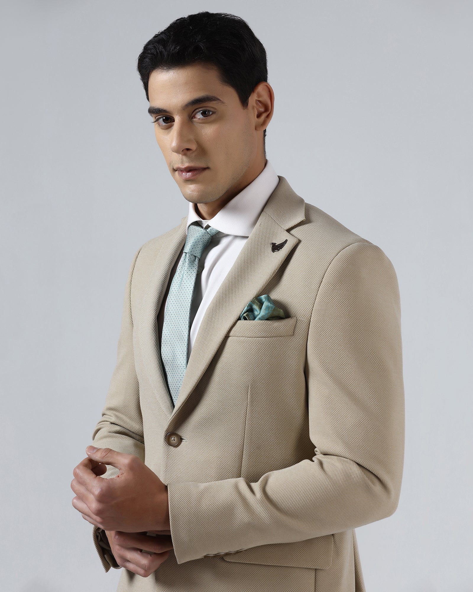 Beige Textured Blazer - Jevlon