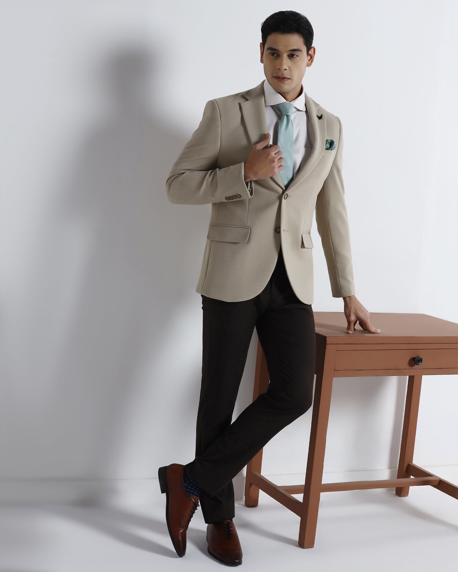 Beige Textured Blazer - Jevlon