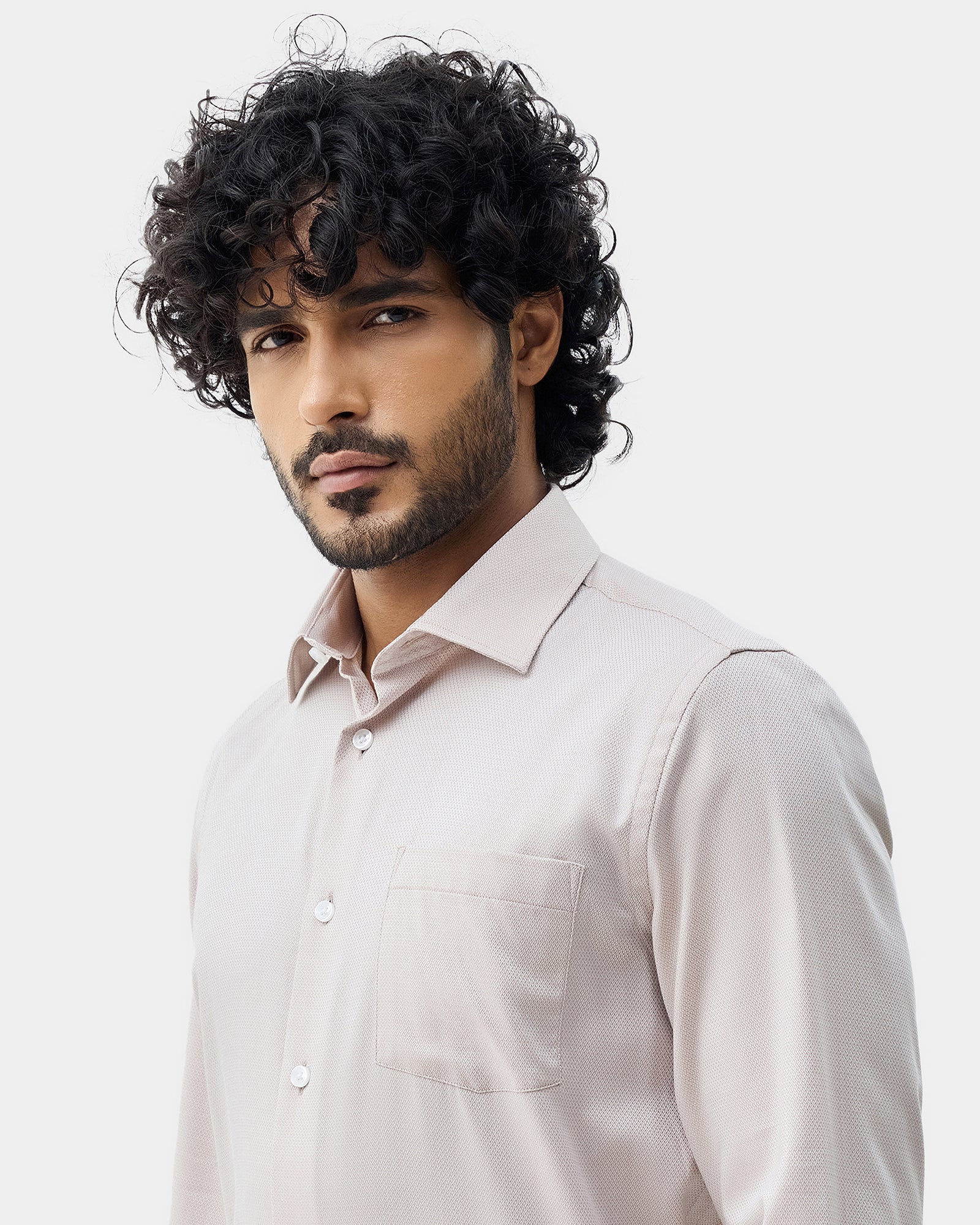 Beige Textured Shirt - Maky