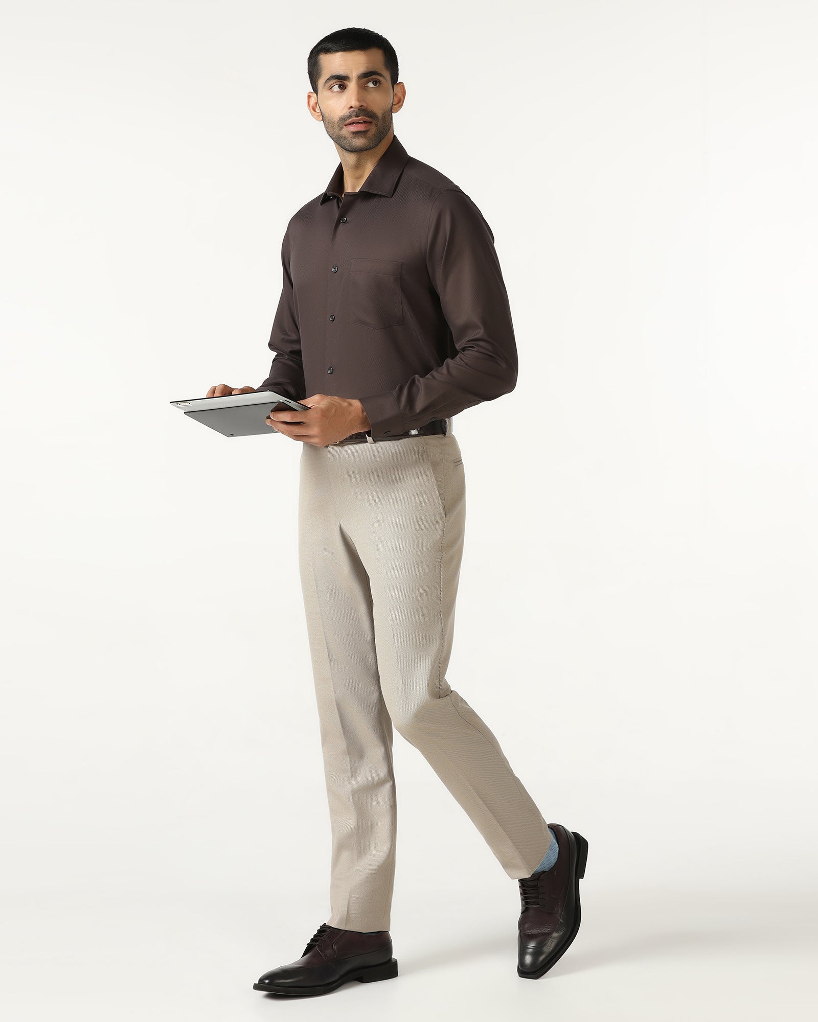 Beige Textured Trouser - Templeton