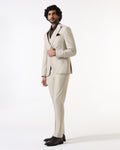 Beige Three Piece Solid Suit - Flint