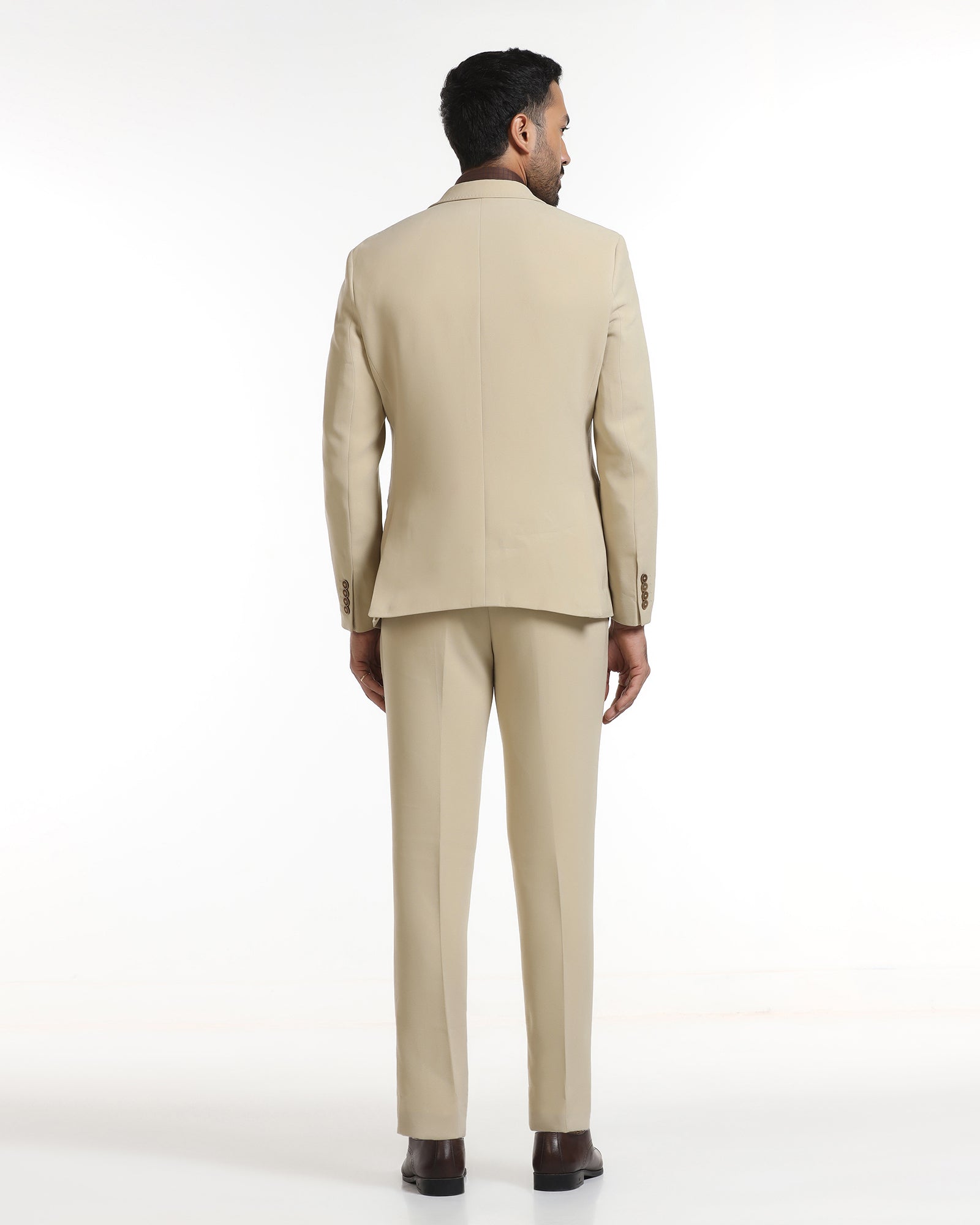 Beige Three Piece Solid Suit - Kover