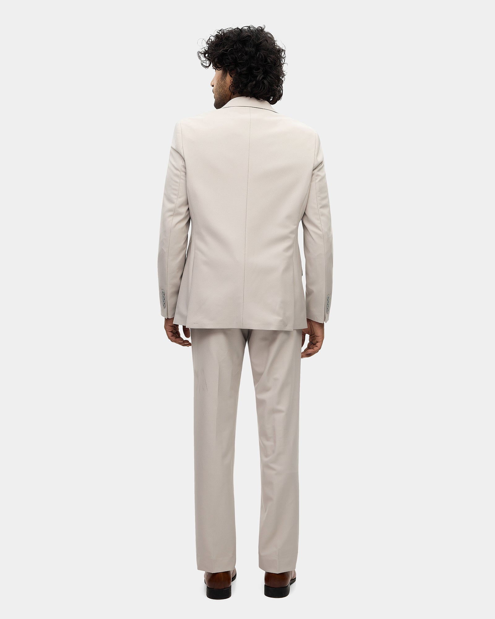 Beige Three Piece Textured Suit - Fidela