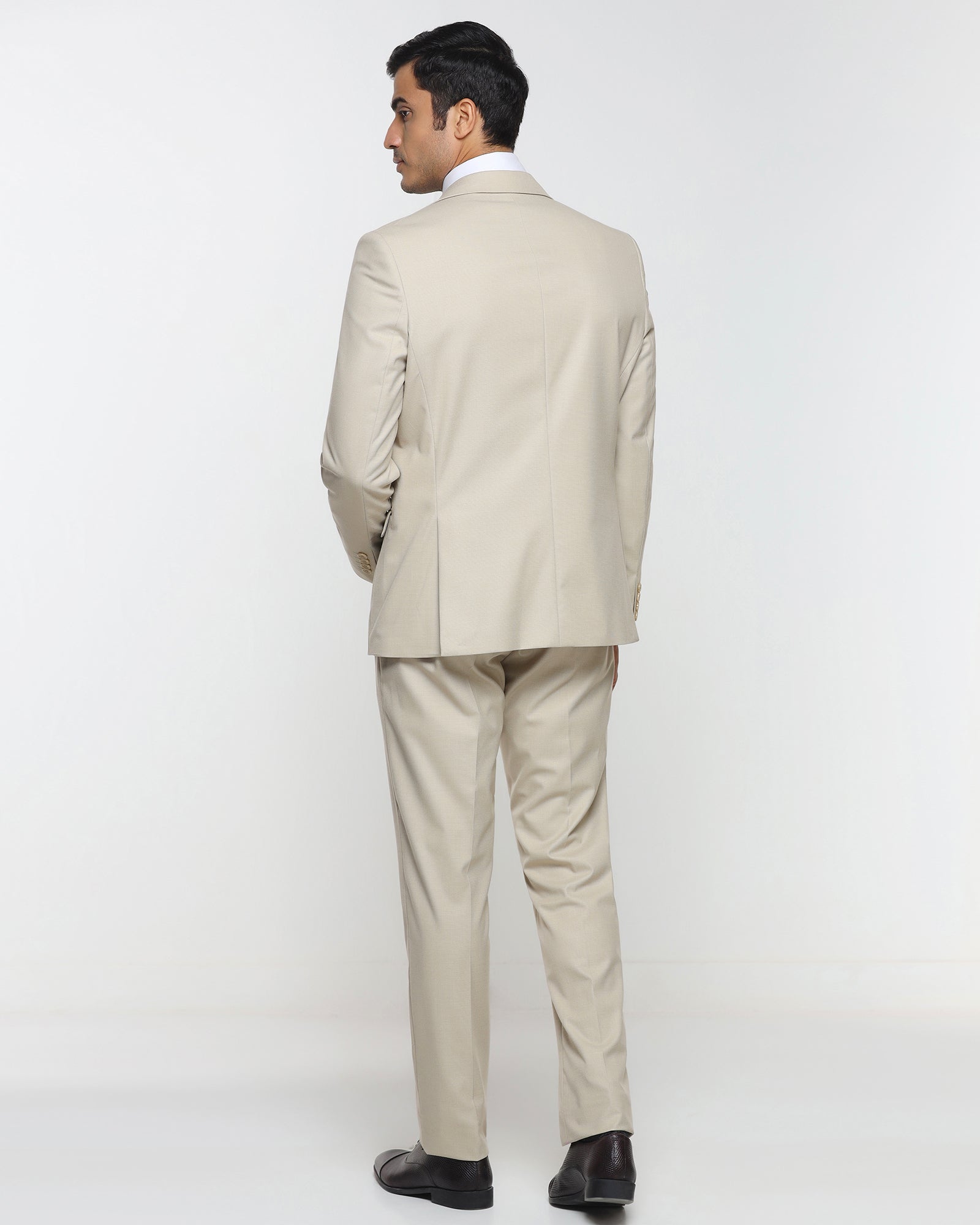 Beige Two Piece Textured Suit - Brim