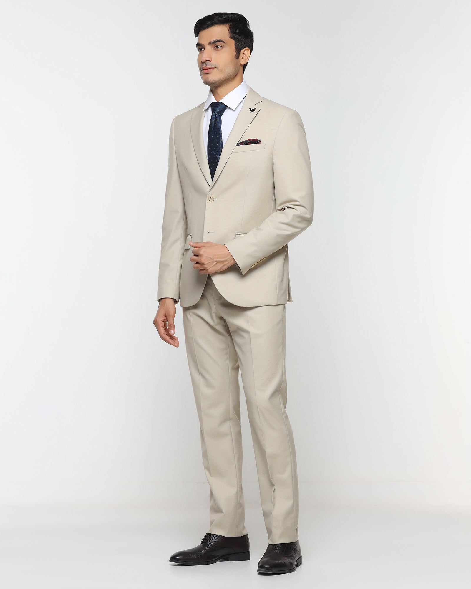 Beige Two Piece Textured Suit - Brim