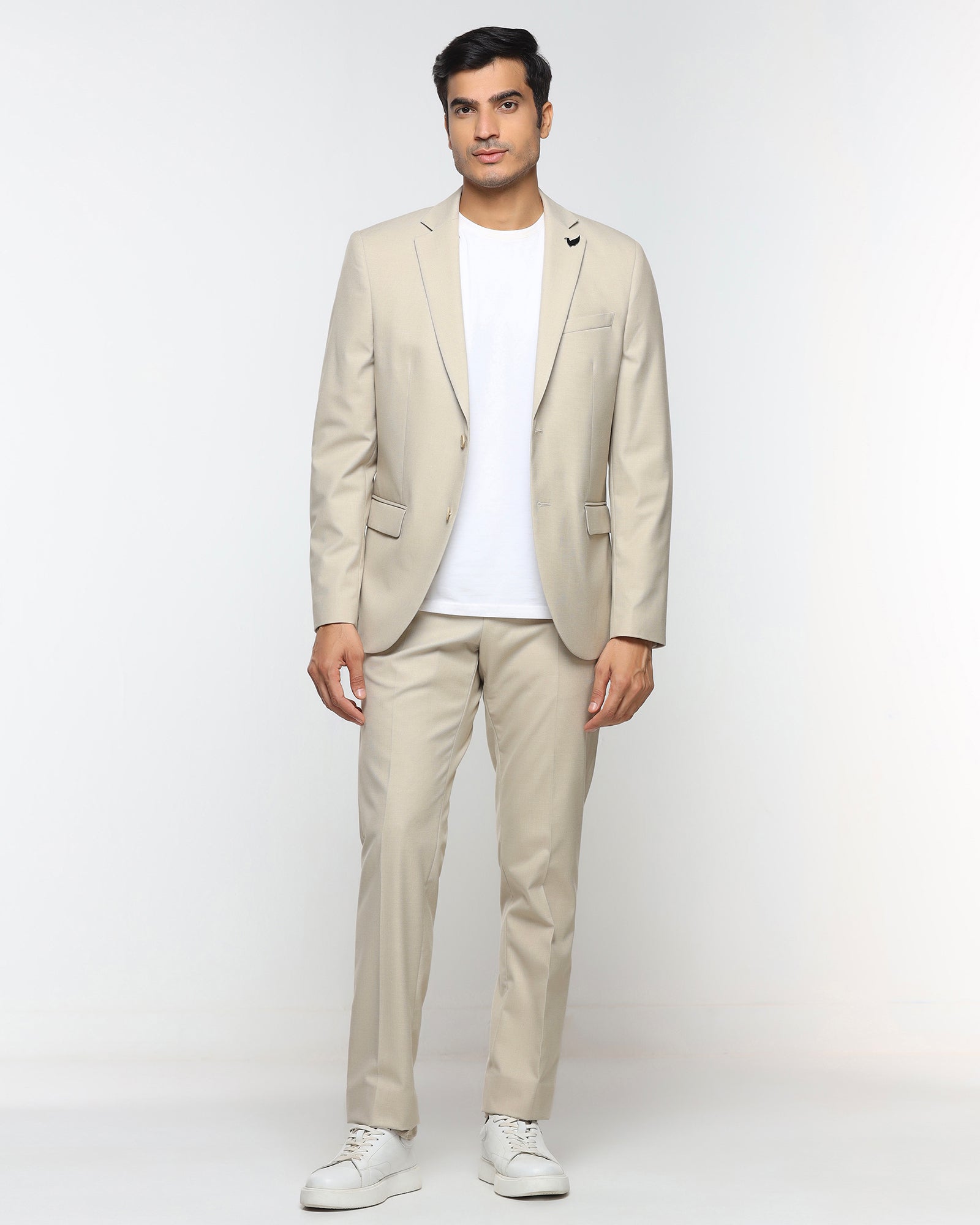 Beige Two Piece Textured Suit - Brim