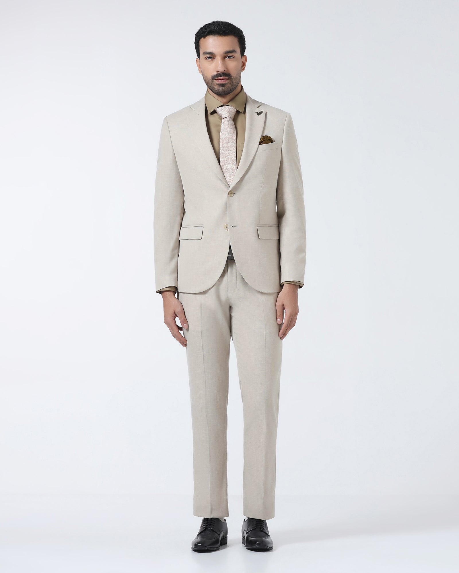 Beige Two Piece Textured Suit - Rex