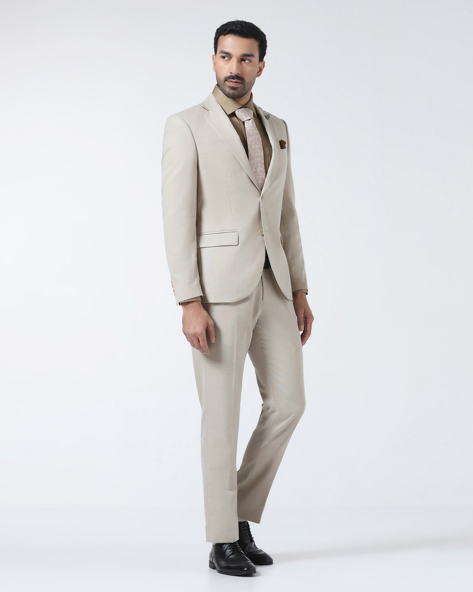 Beige Two Piece Textured Suit - Rex