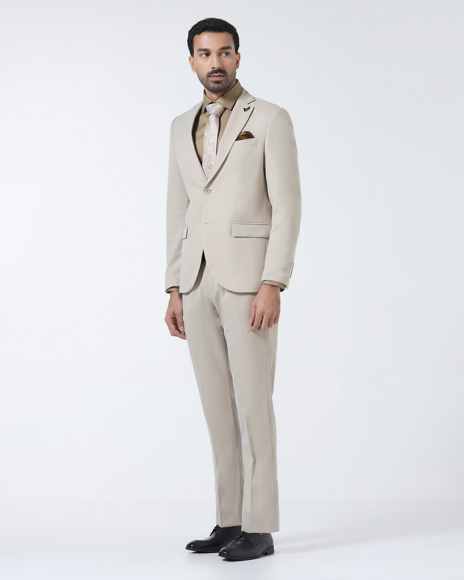 Beige Two Piece Textured Suit - Rex