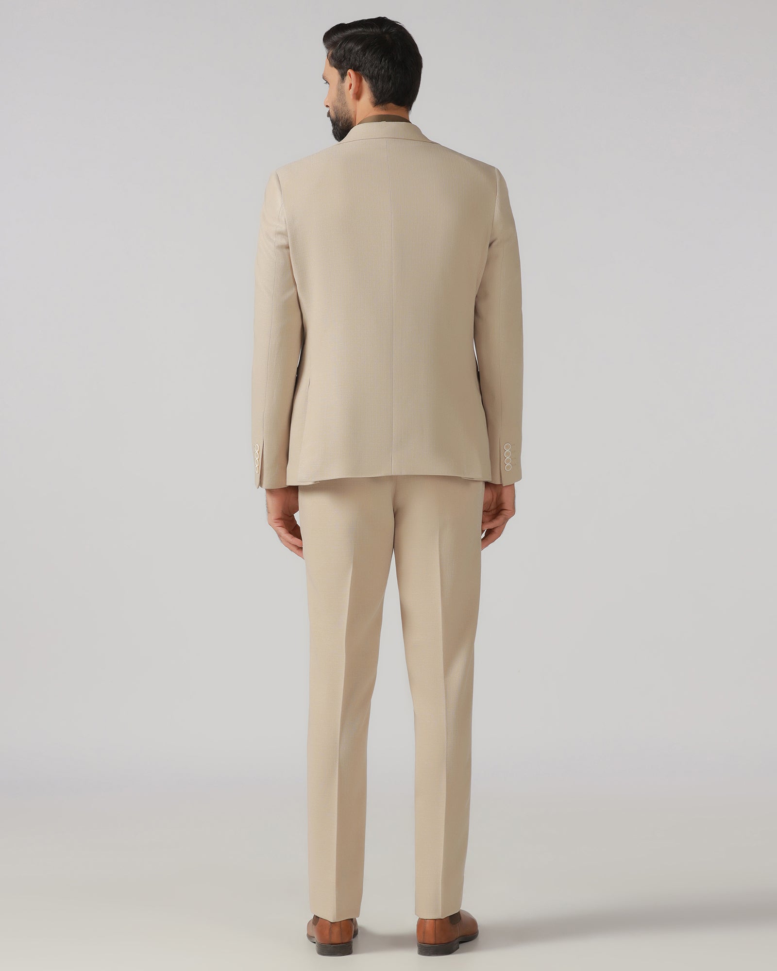 Beige Three Piece Textured Suit - Rotex