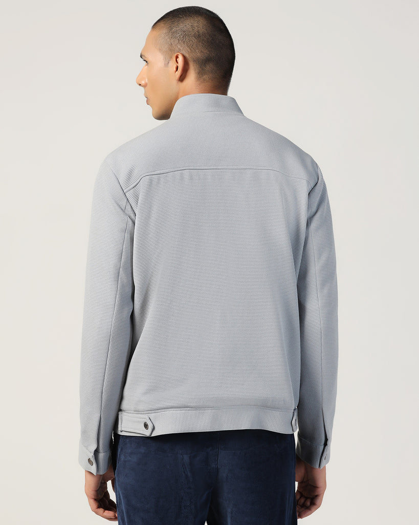 Biker Grey Textured Zipper Jacket - Safari