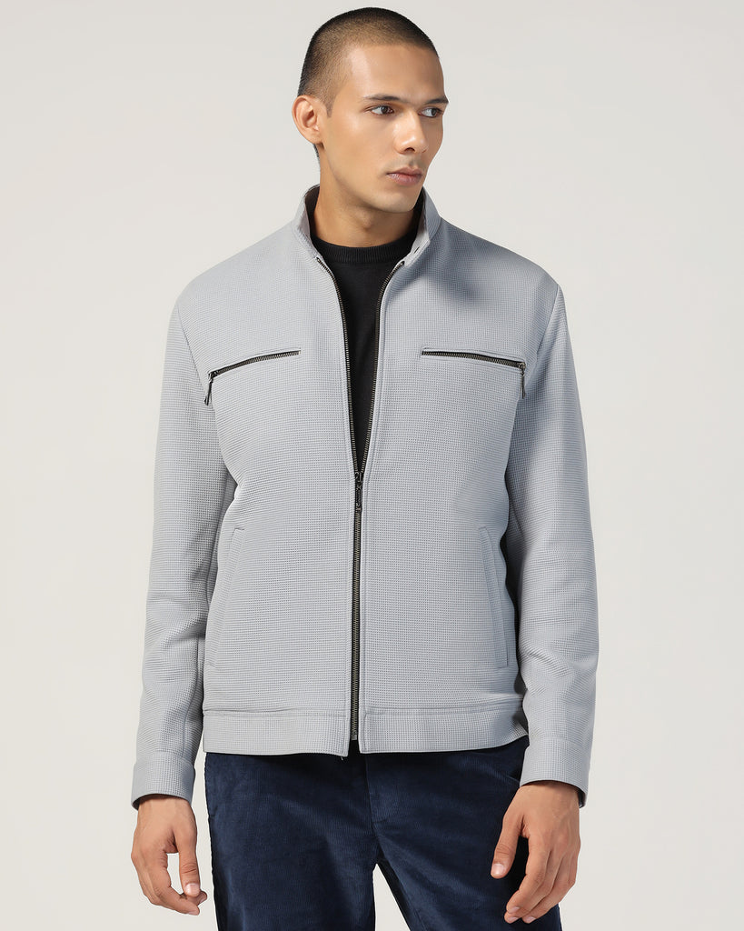 Biker Grey Textured Zipper Jacket - Safari