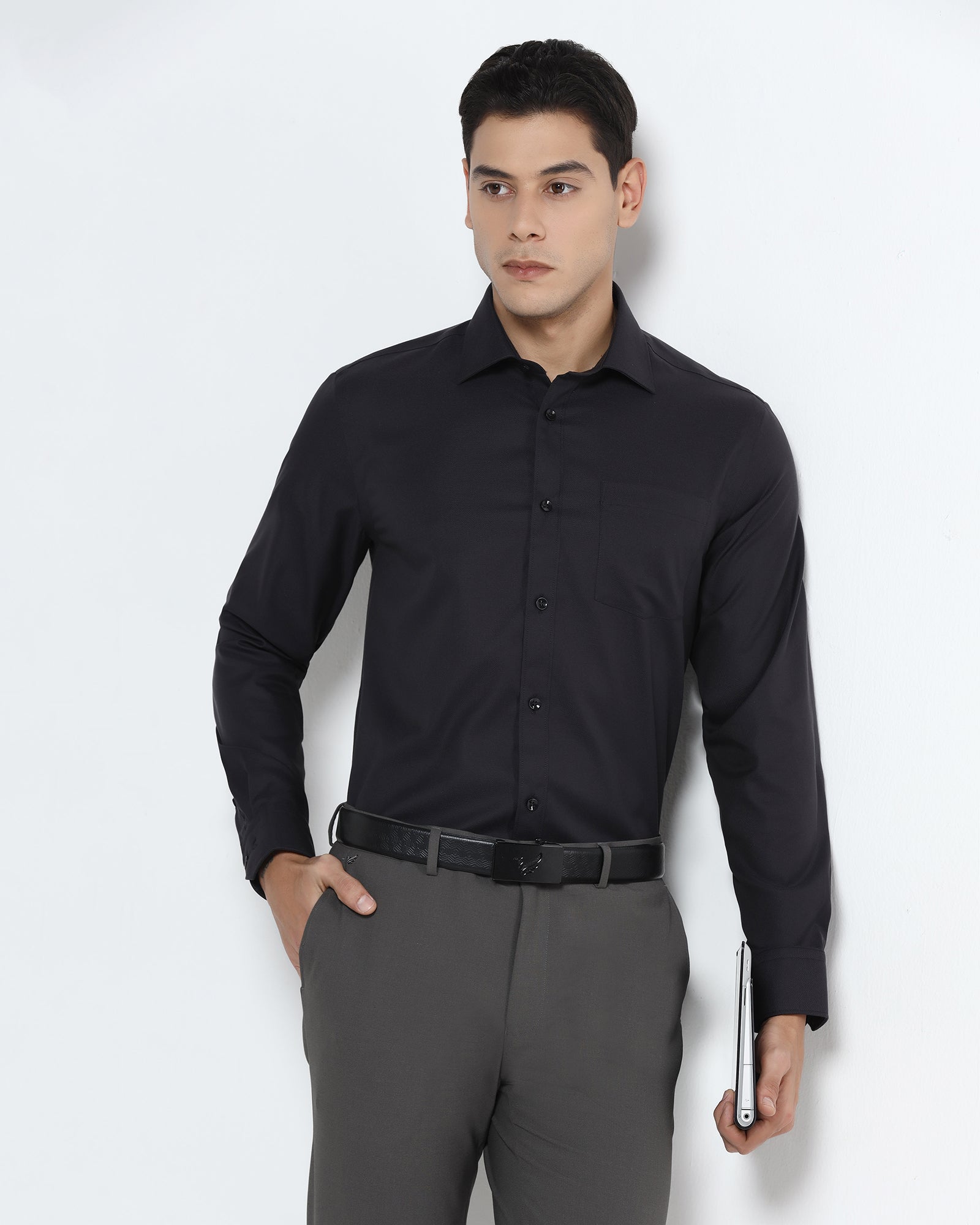 Black Non Iron Textured Shirt - Eliot