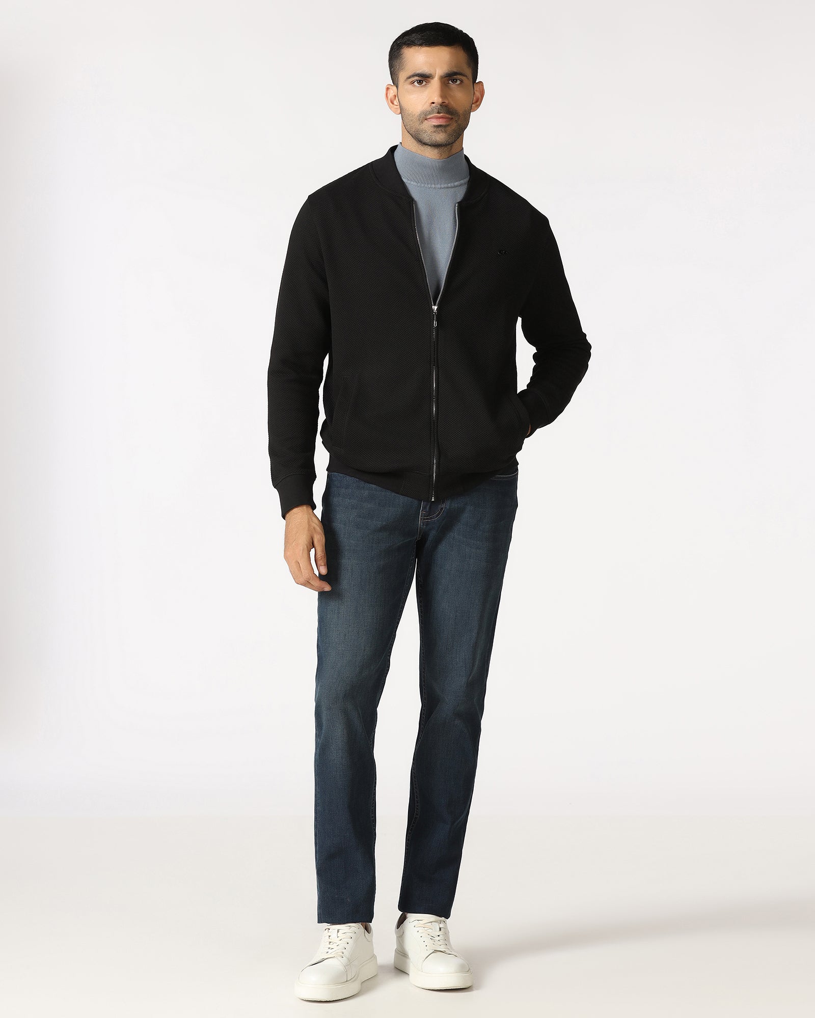 Black Bomber Neck Textured Sweatshirt - Triumph
