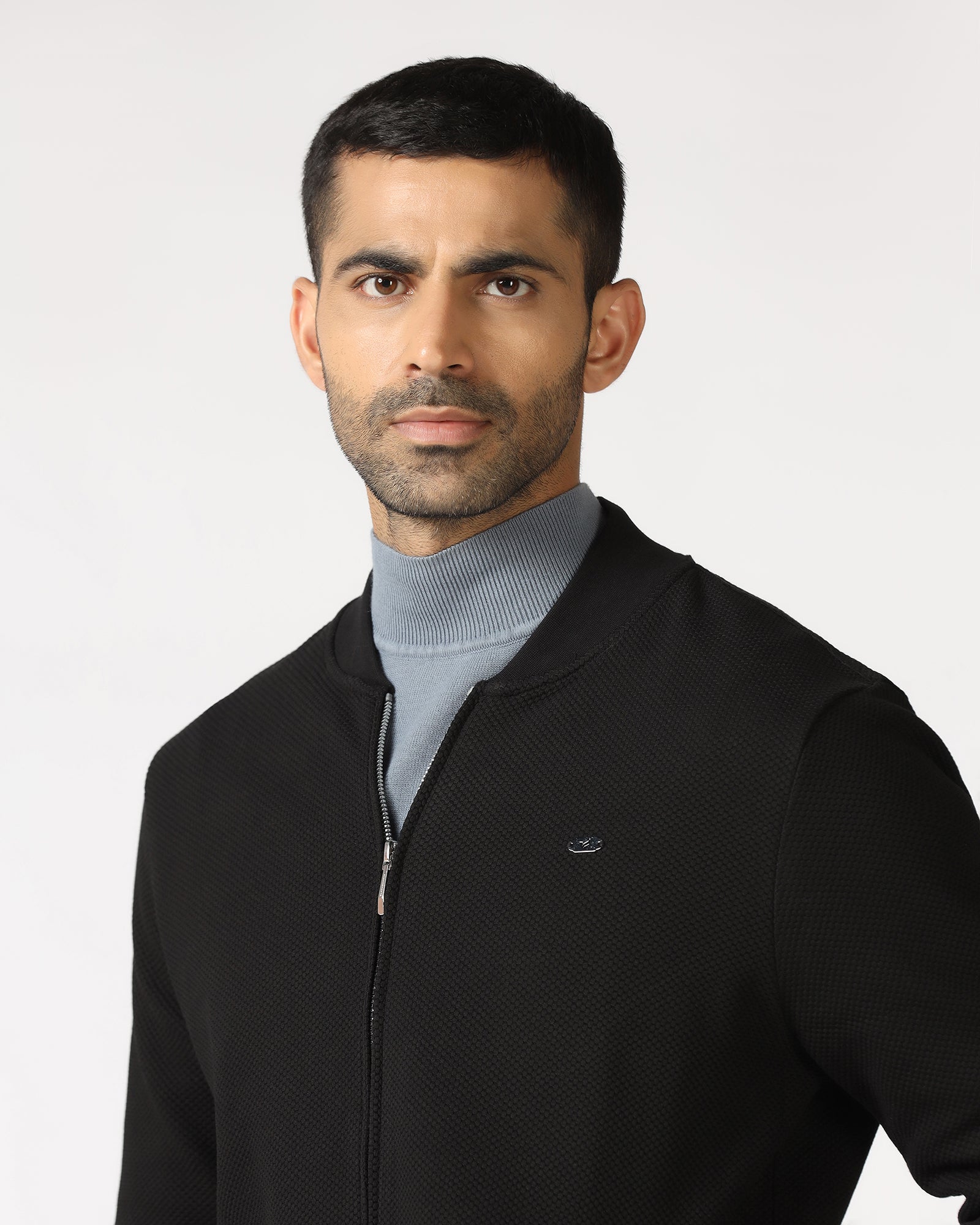 Black Bomber Neck Textured Sweatshirt - Triumph