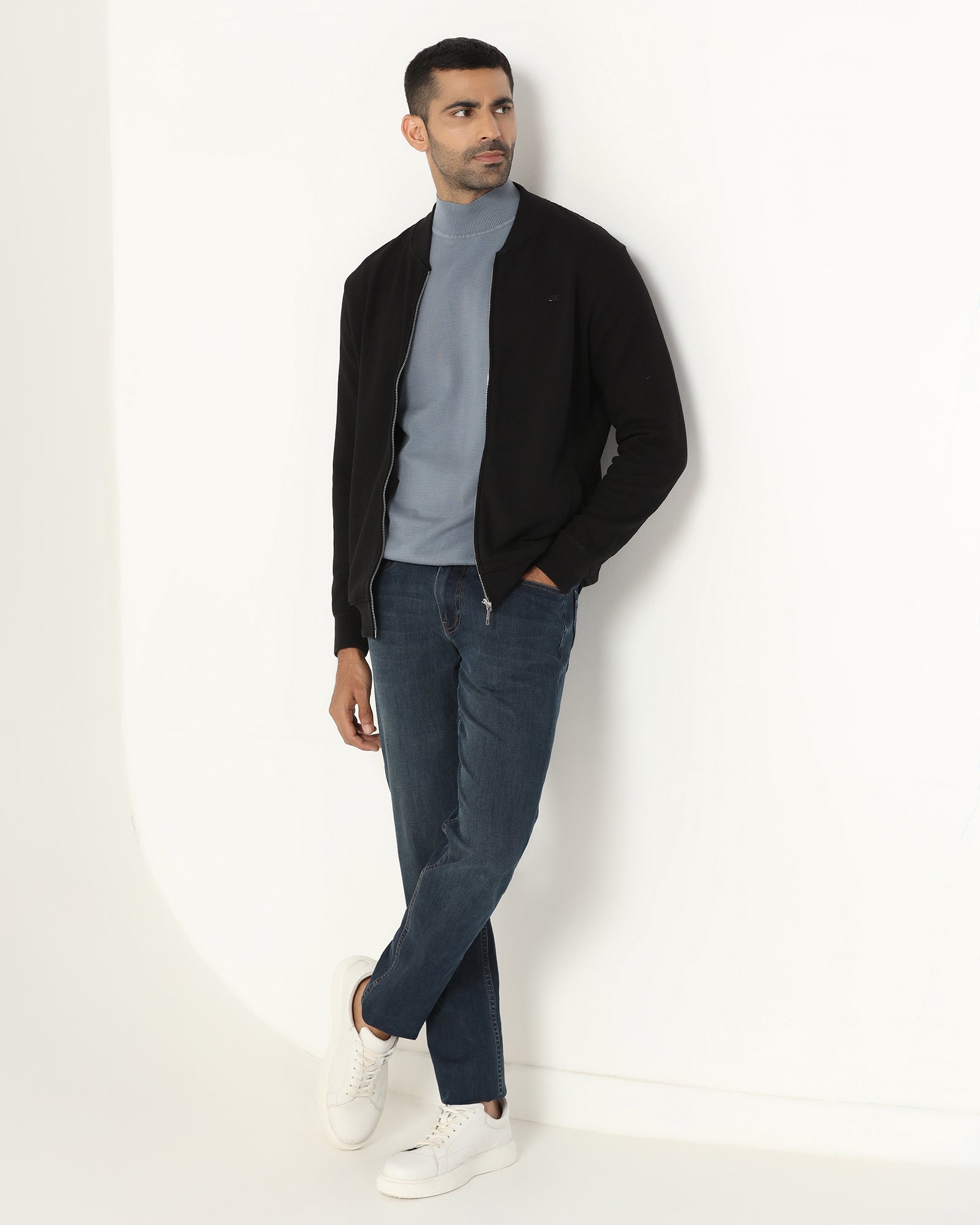 Black Bomber Neck Textured Sweatshirt - Triumph