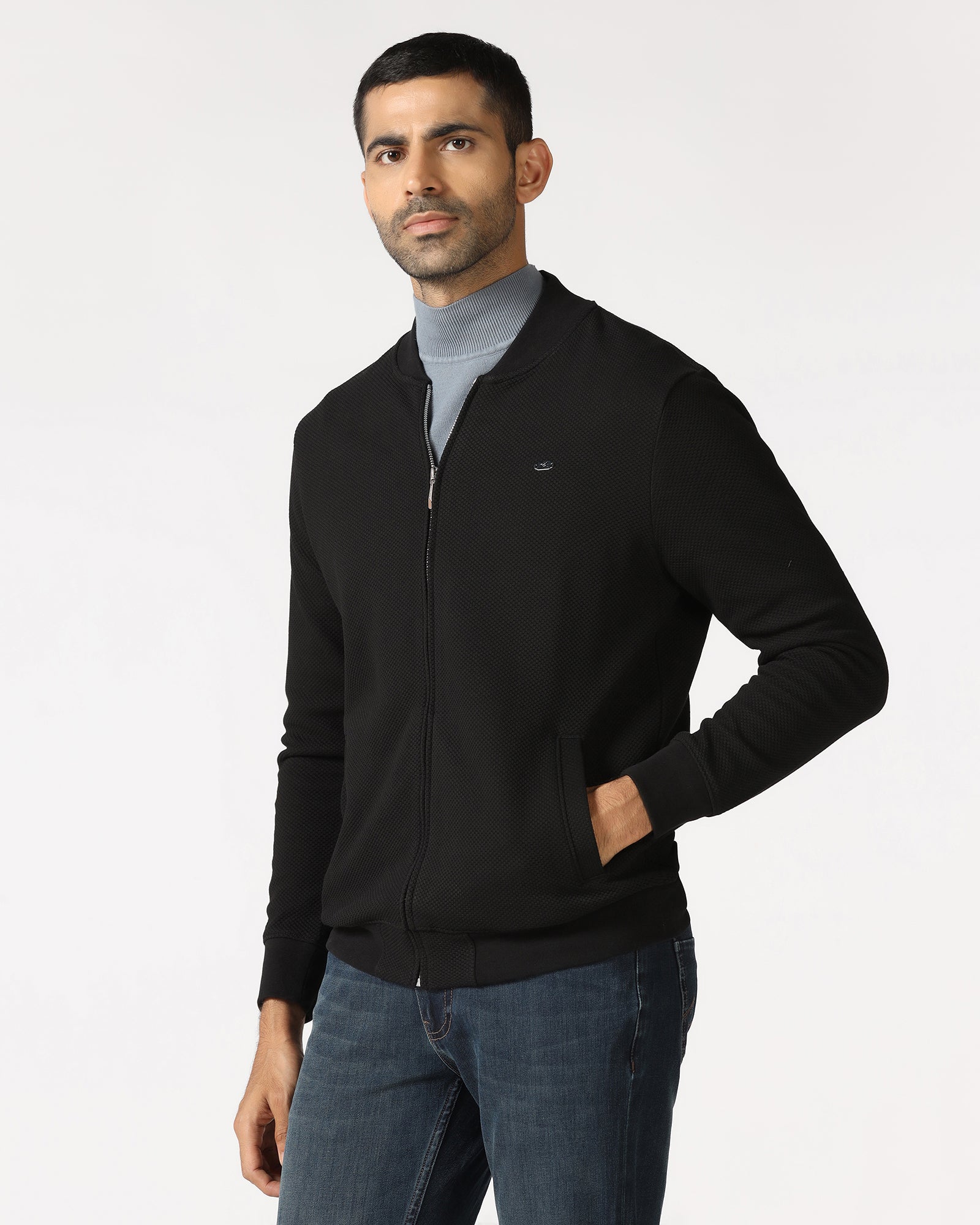 Black Bomber Neck Textured Sweatshirt - Triumph
