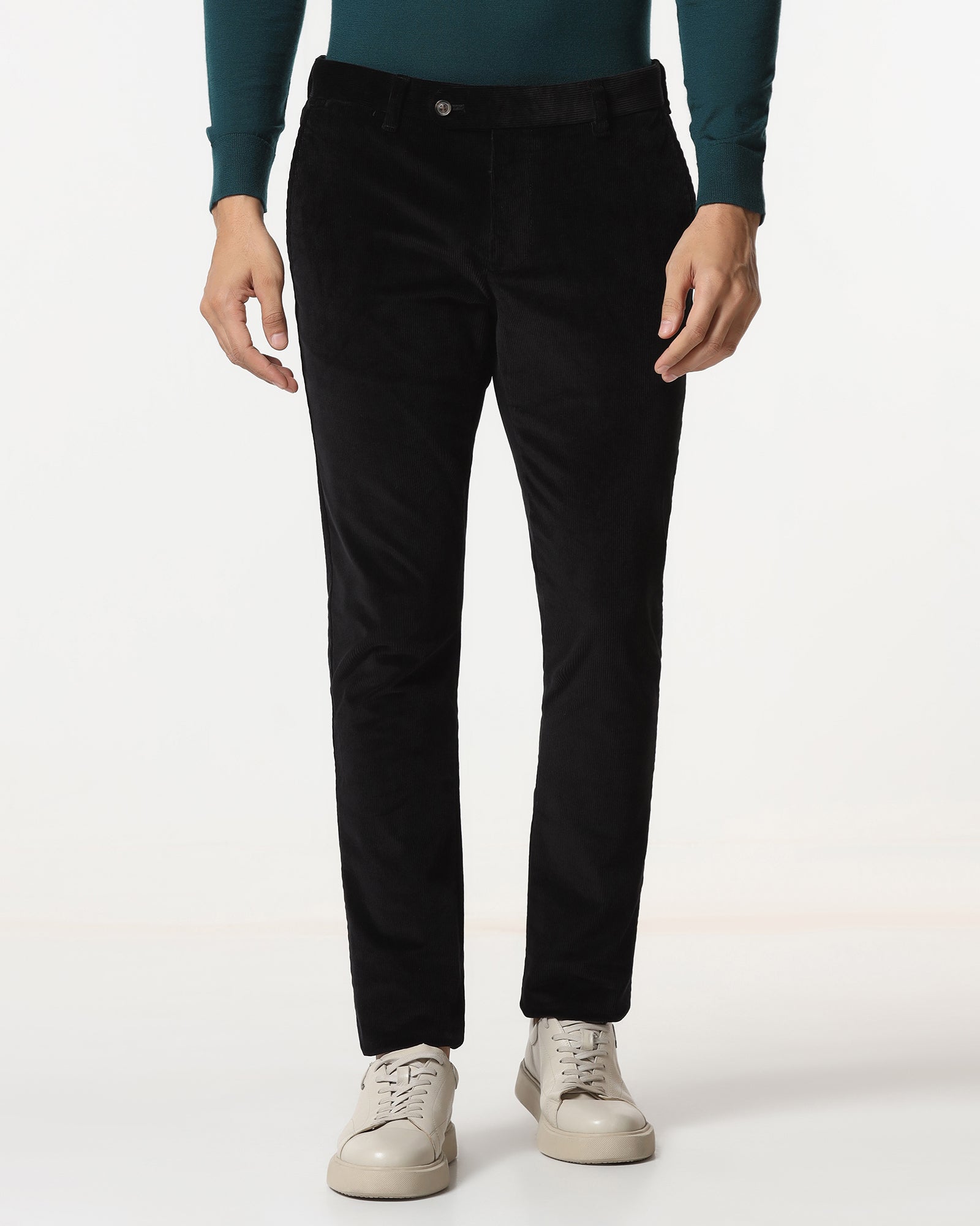 Black Corduroy Solid Khakis - Gerone
