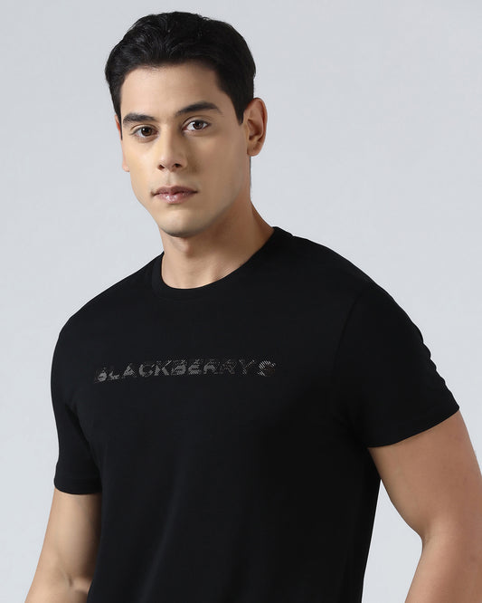 Black Crew Neck Printed T-Shirt - Jean