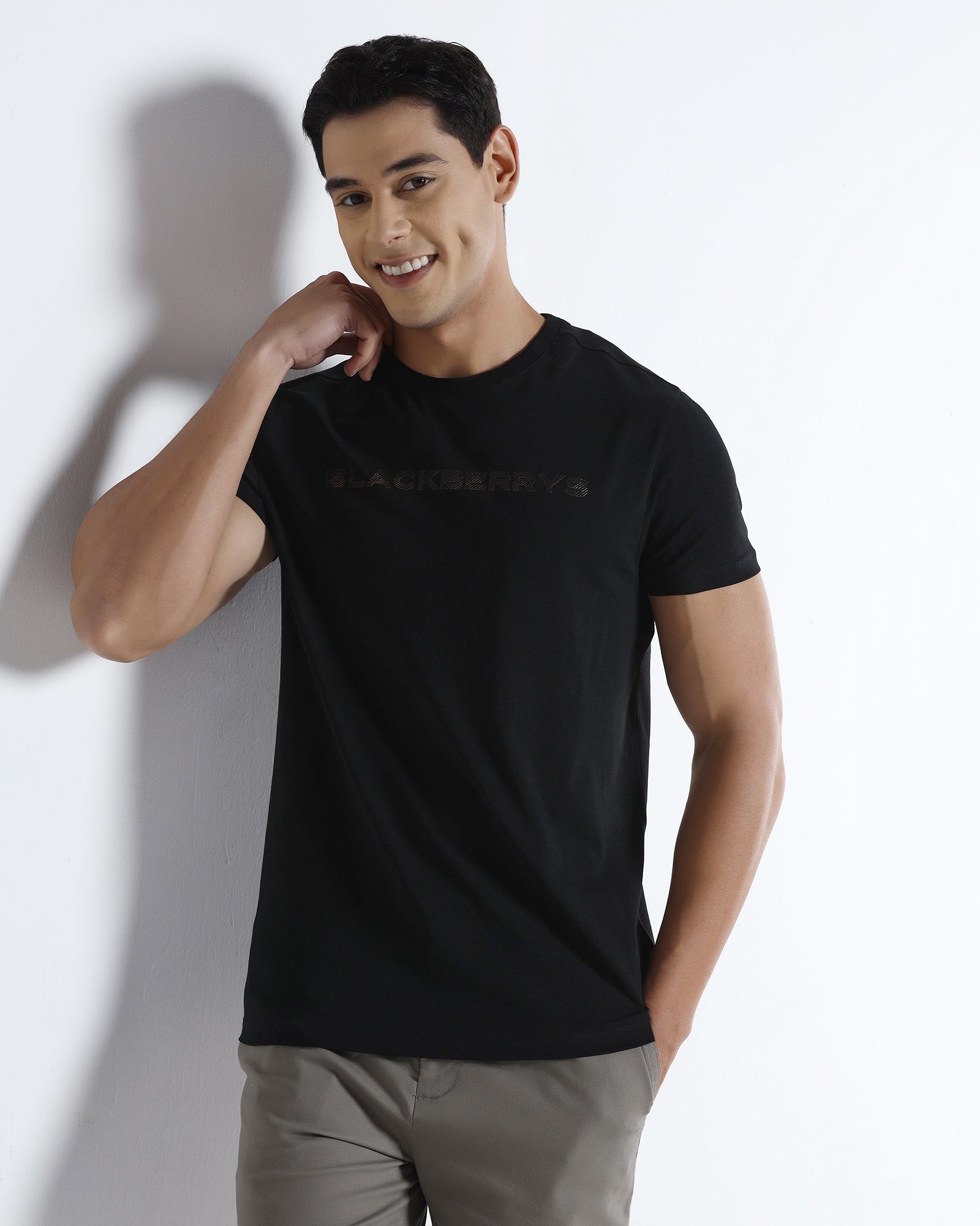 Black Crew Neck Printed T-Shirt - Jean