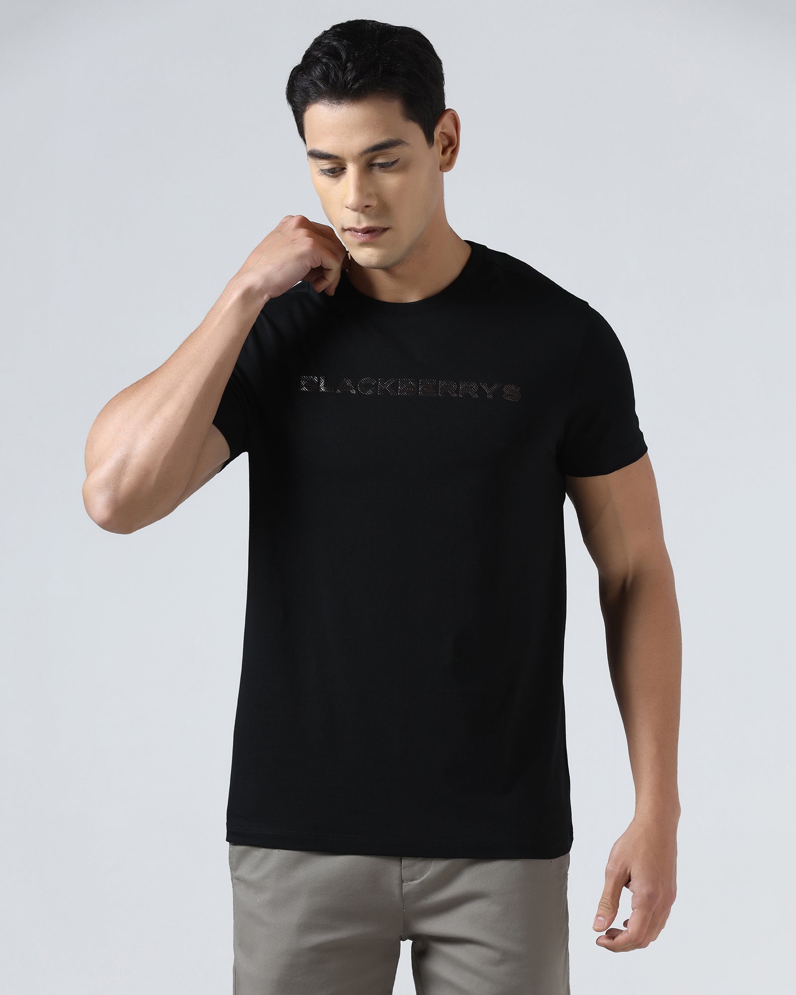 Black Crew Neck Printed T-Shirt - Jean