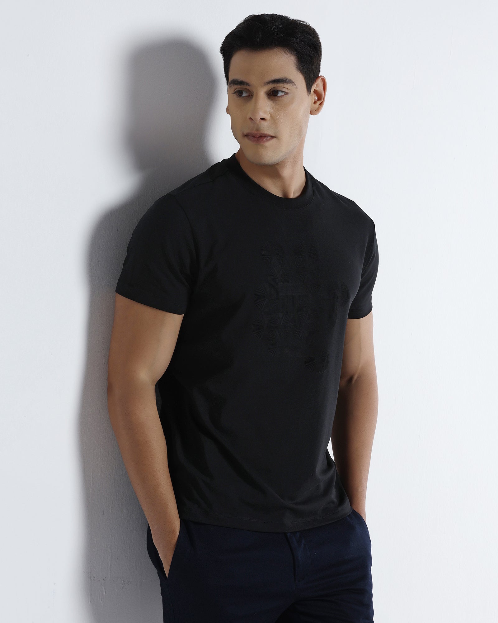 Black Crew Neck Printed T-Shirt - Misa