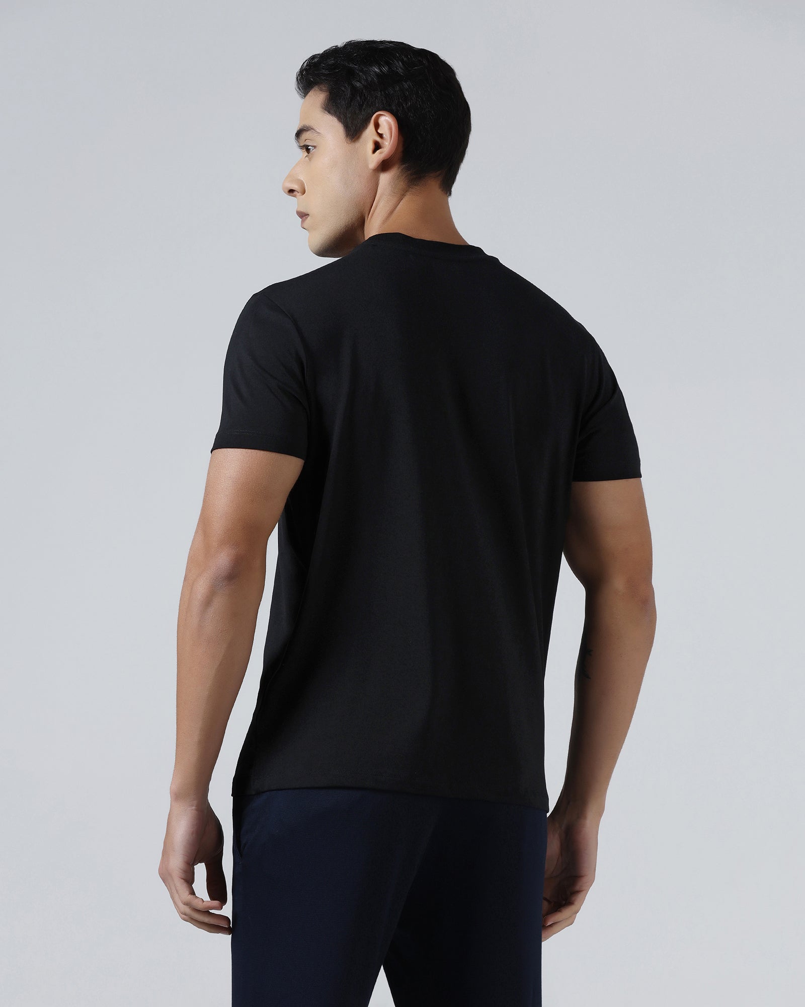 Black Crew Neck Printed T-Shirt - Misa