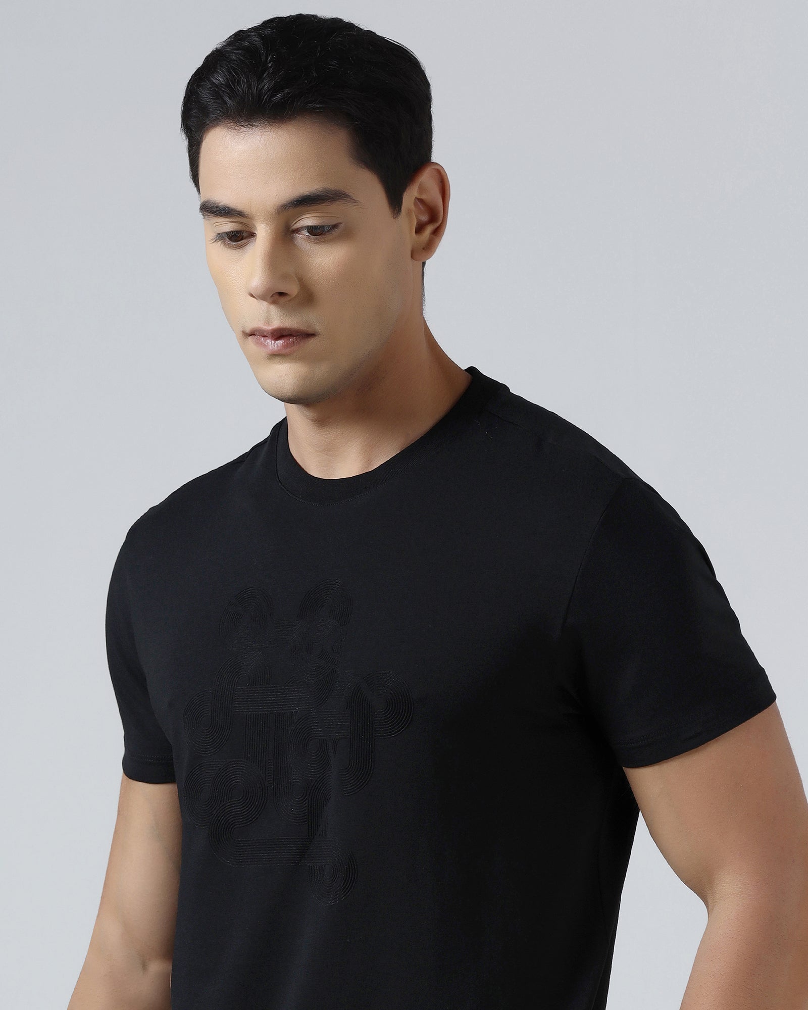 Black Crew Neck Printed T-Shirt - Misa