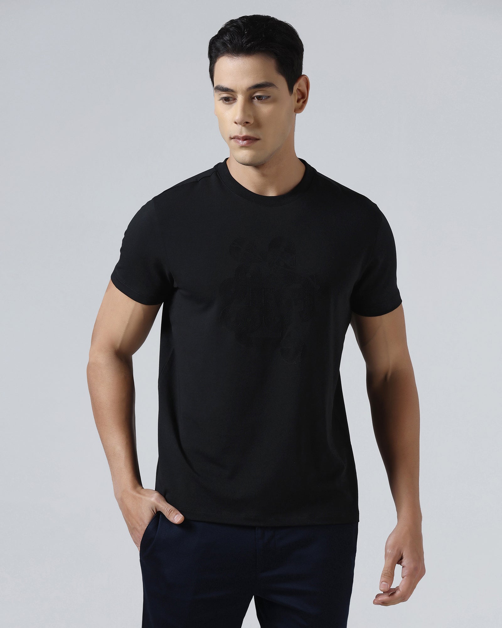 Black Crew Neck Printed T-Shirt - Misa