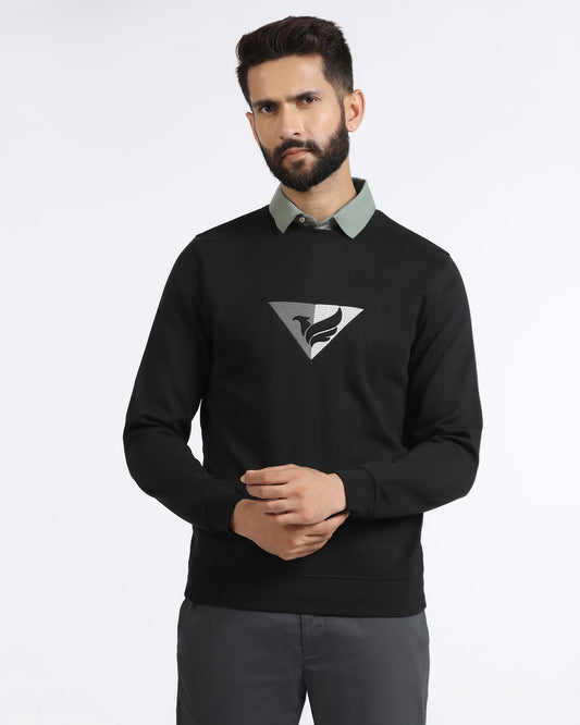 Black Crew Neck Solid Sweatshirt - Bling