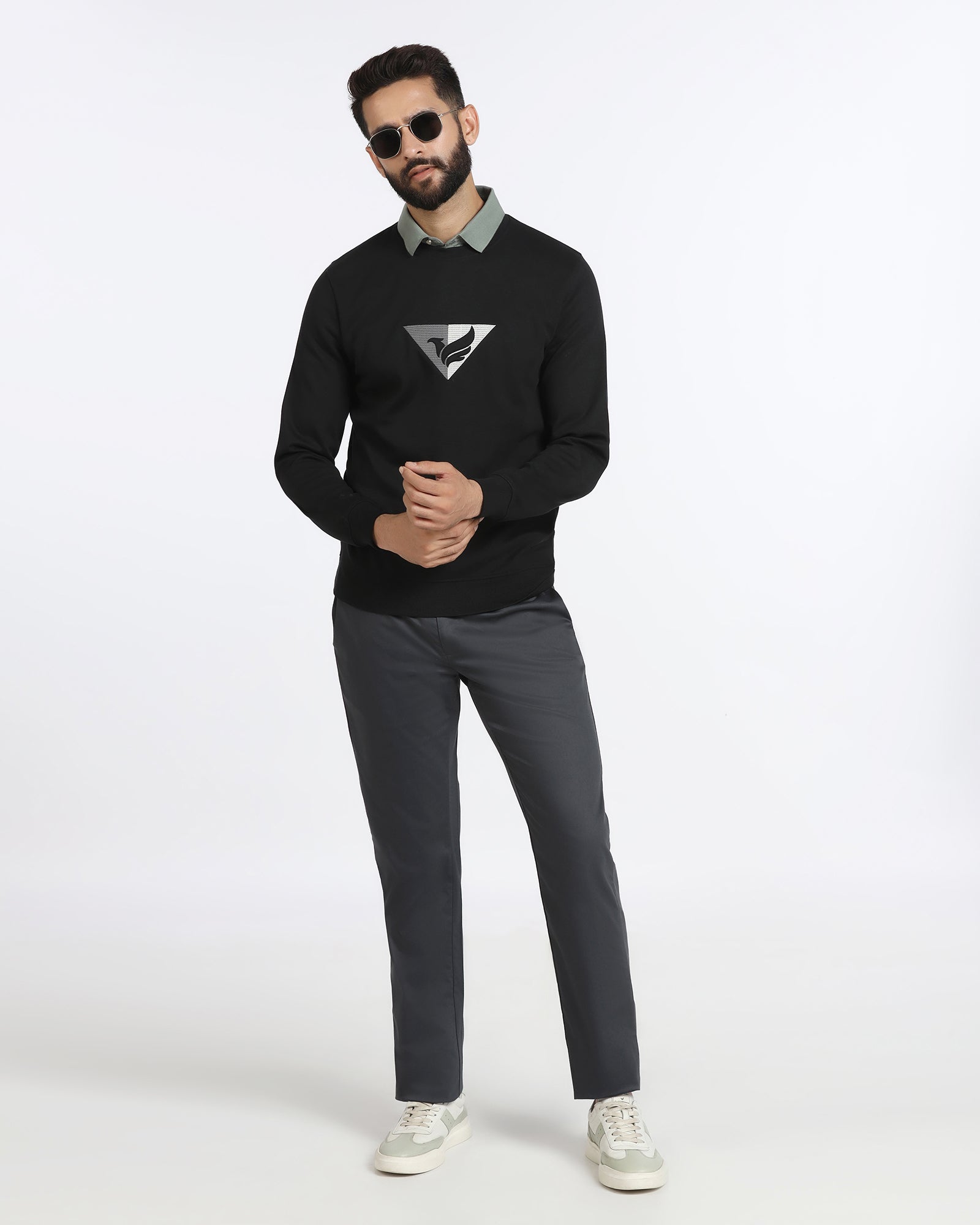 Black Crew Neck Solid Sweatshirt - Bling
