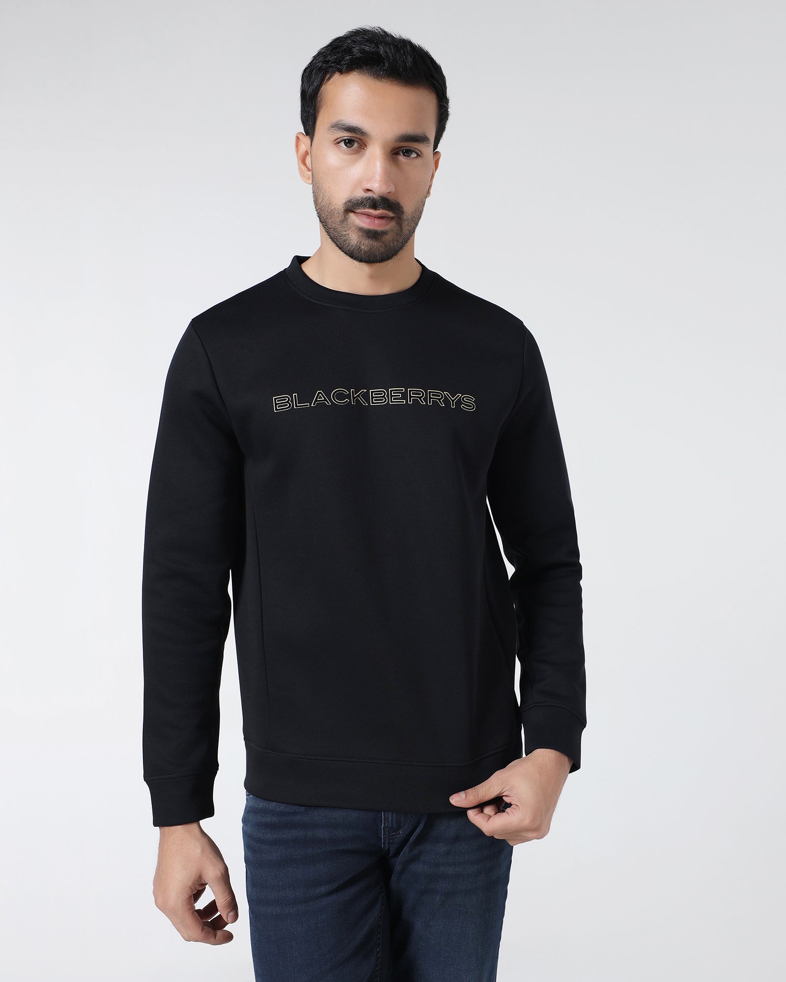 Black Crew Neck Solid Sweatshirt - Rio
