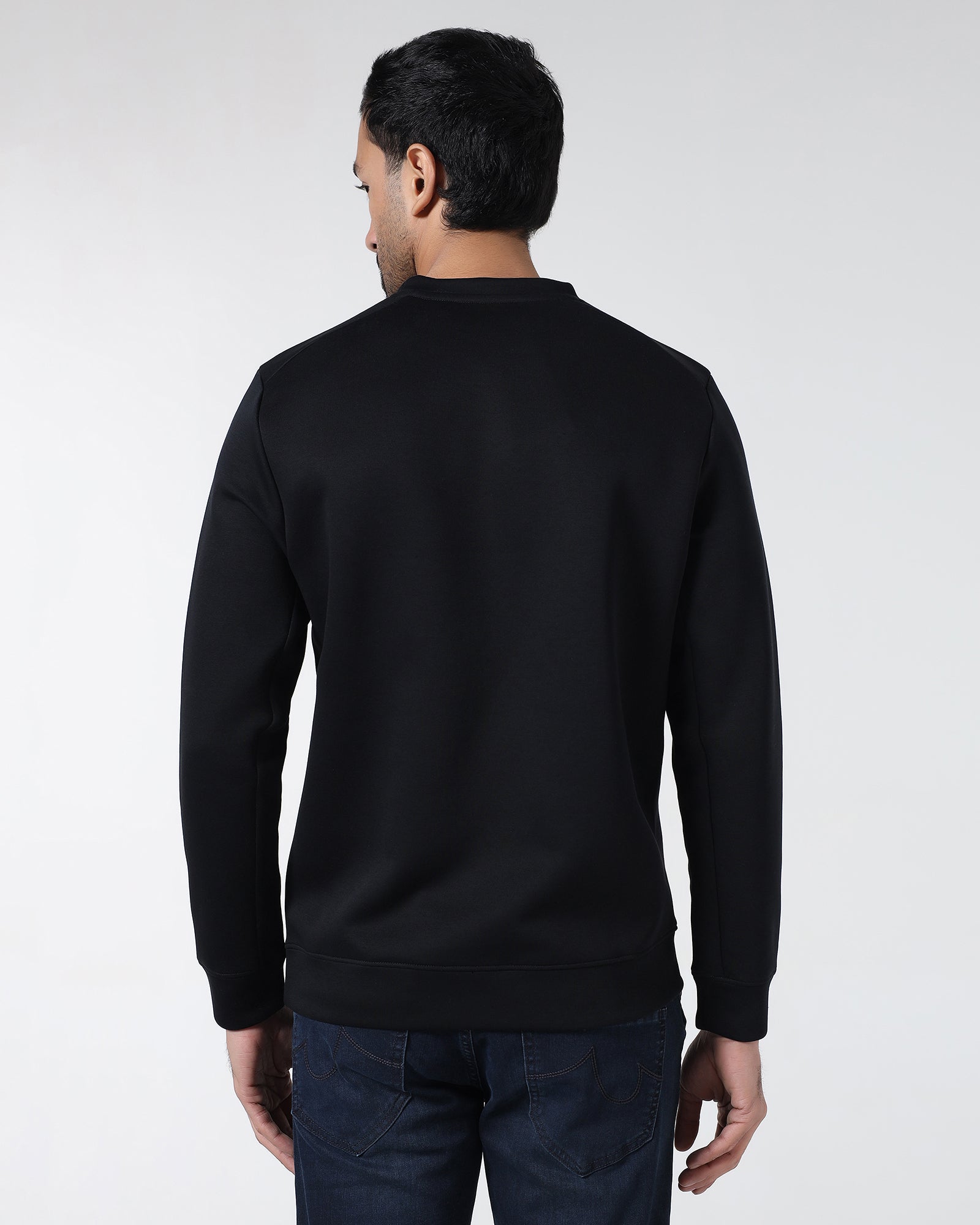 Black Crew Neck Solid Sweatshirt - Rio