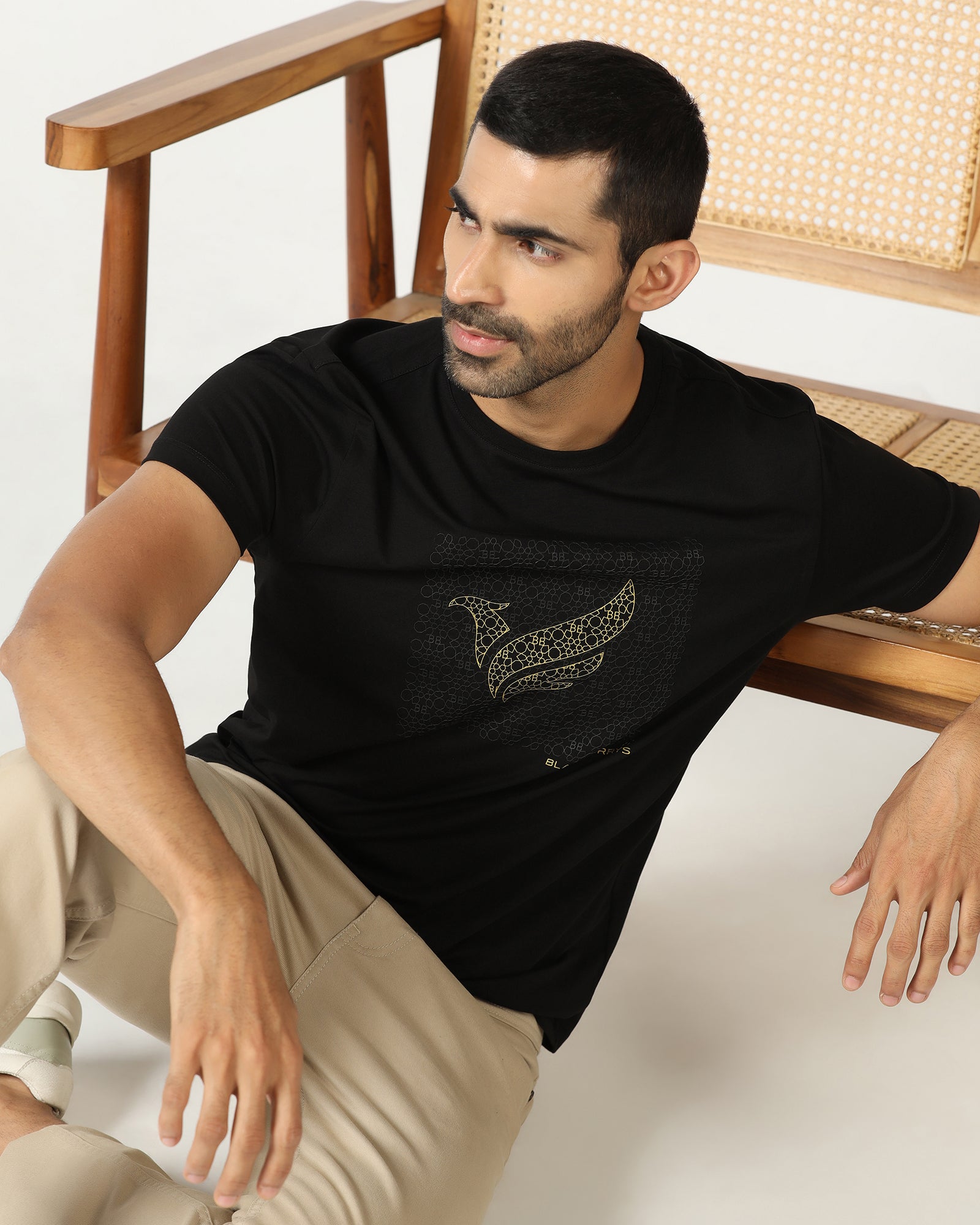 Black Crew Neck Solid T-Shirt - Fly