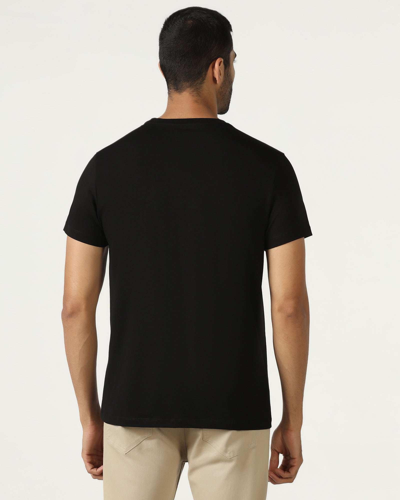 Black Crew Neck Solid T-Shirt - Fly