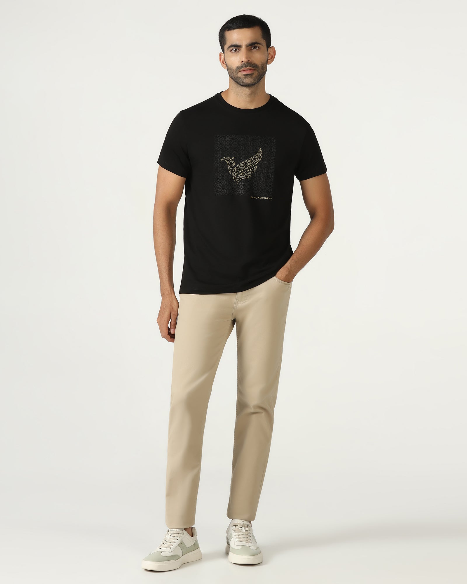 Black Crew Neck Solid T-Shirt - Fly