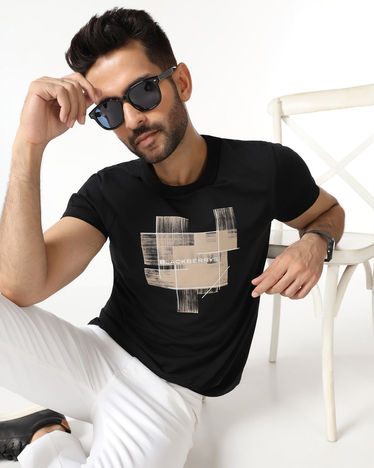 Buy Black Crew Neck Solid T-Shirt from Rust Collection