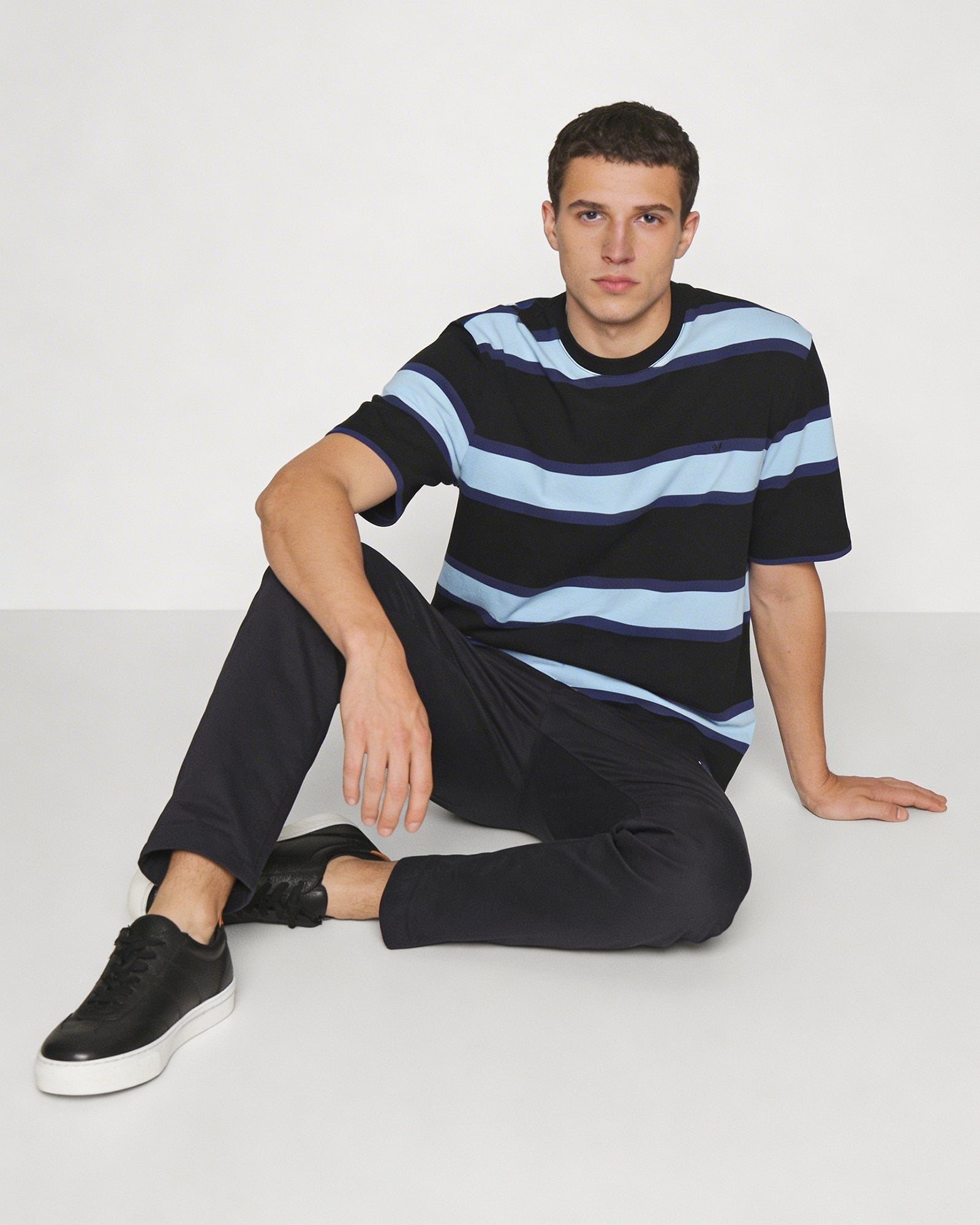 Black Crew Neck Stripe T-Shirt - Morris