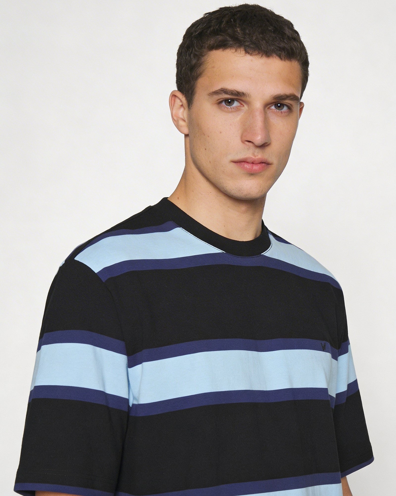 Black Crew Neck Stripe T-Shirt - Morris