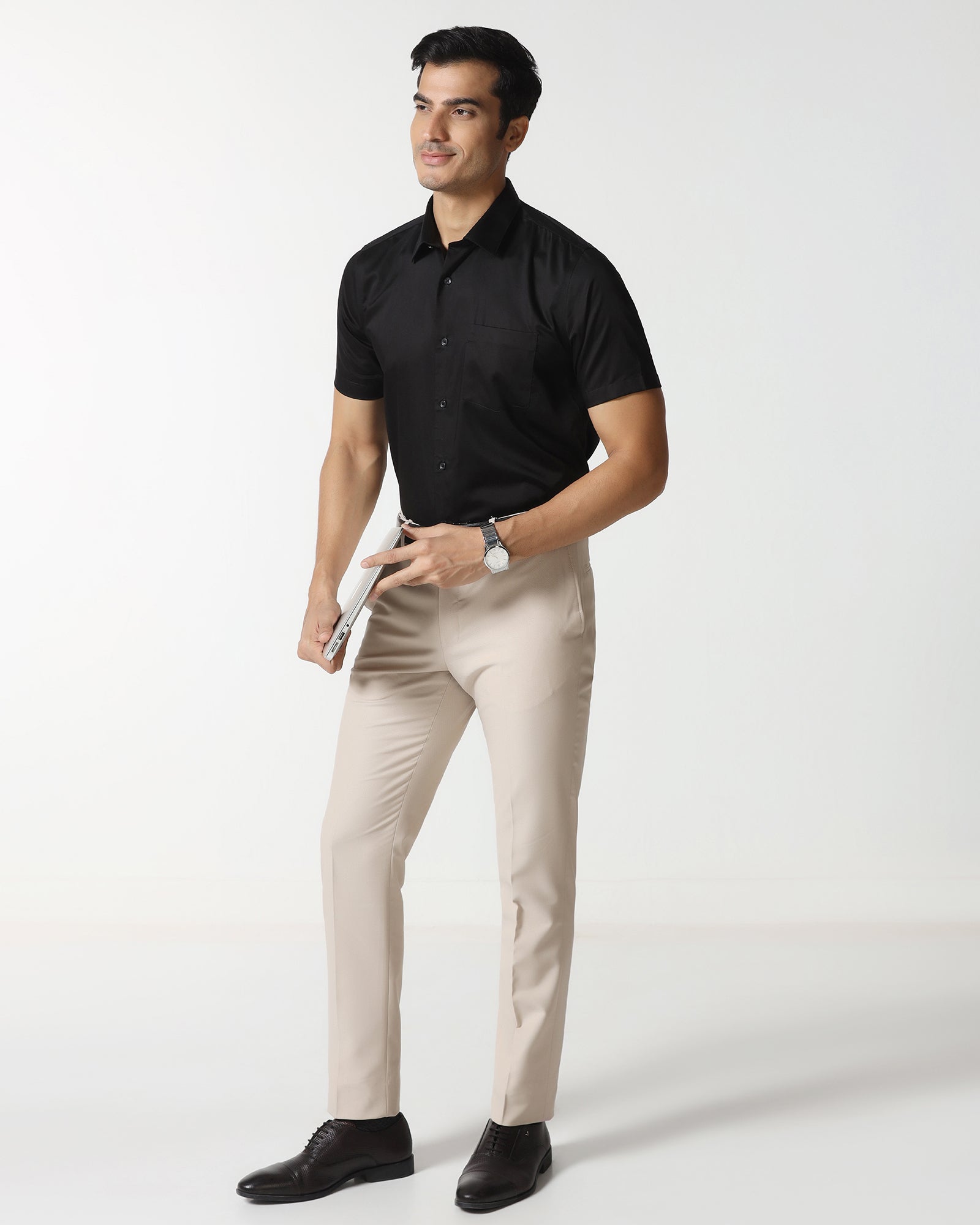 Black Half Sleeve Solid Shirt - Dawn