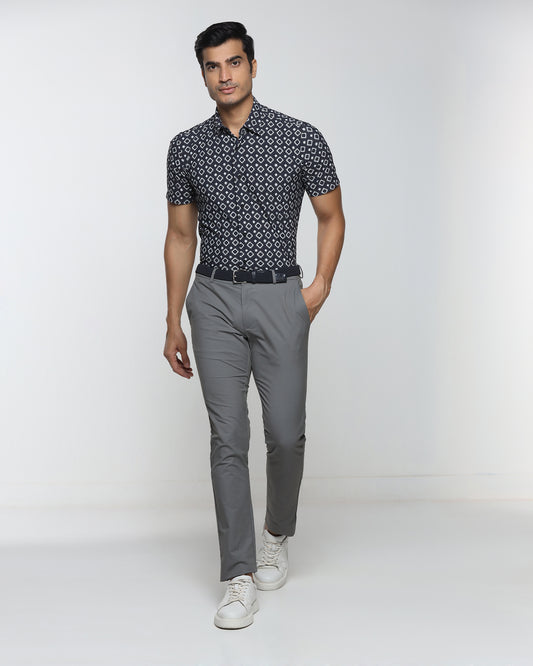 Black Half Sleeve TechPro Printed Shirt - Ronnel