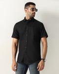 Black Half Sleeve Textured Shirt - Caty