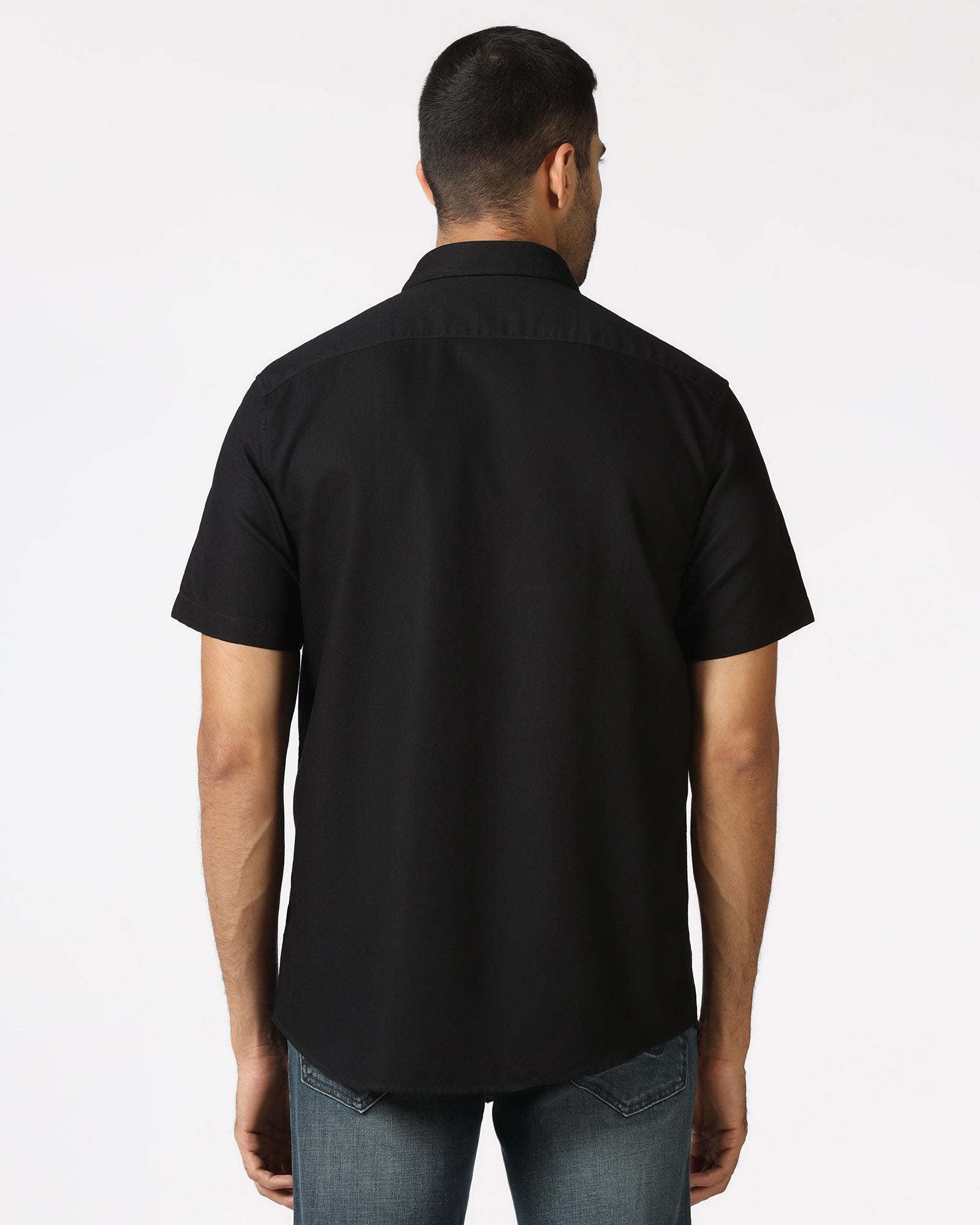 Black Half Sleeve Textured Shirt - Caty