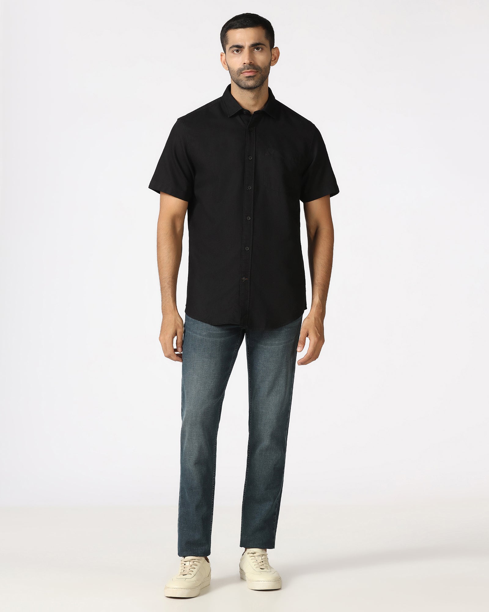 Black Half Sleeve Textured Shirt - Caty