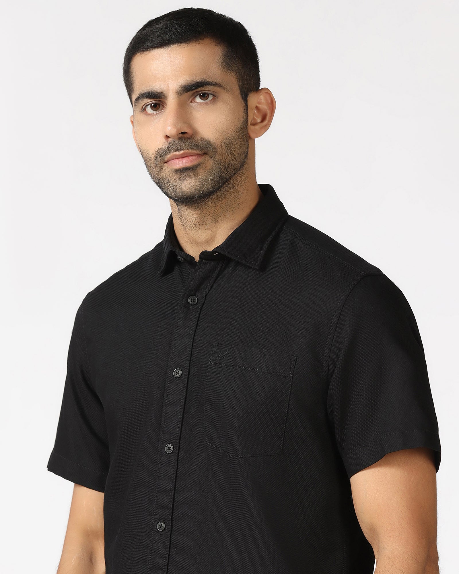 Black Half Sleeve Textured Shirt - Caty