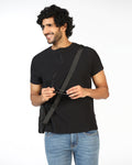 Black Henley Collar Textured T-Shirt - Hann
