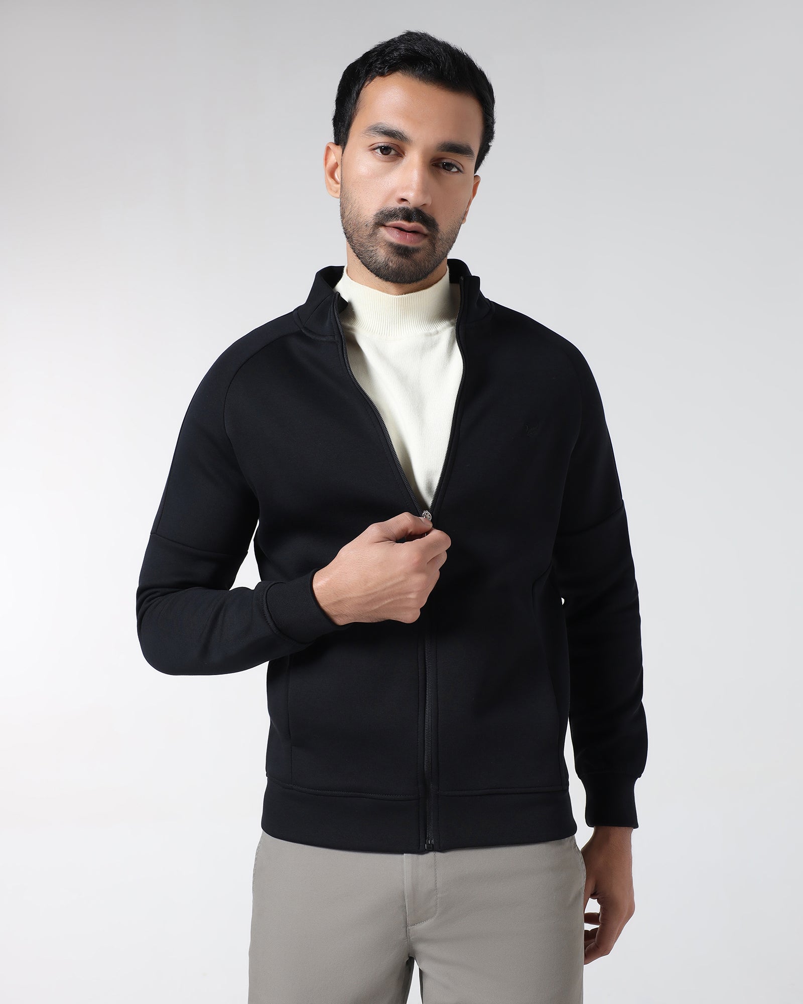Black High Neck Solid Sweatshirt - Decy