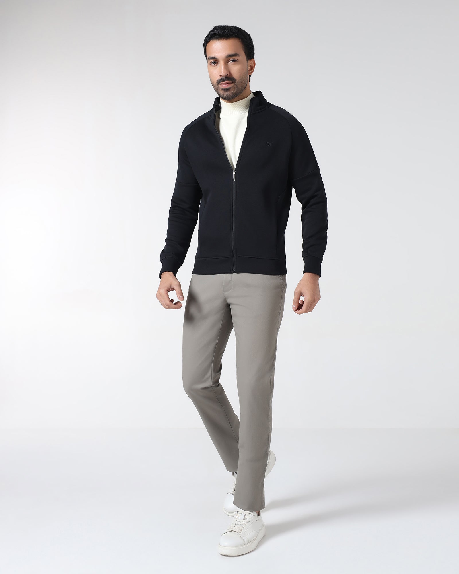 Black High Neck Solid Sweatshirt - Decy