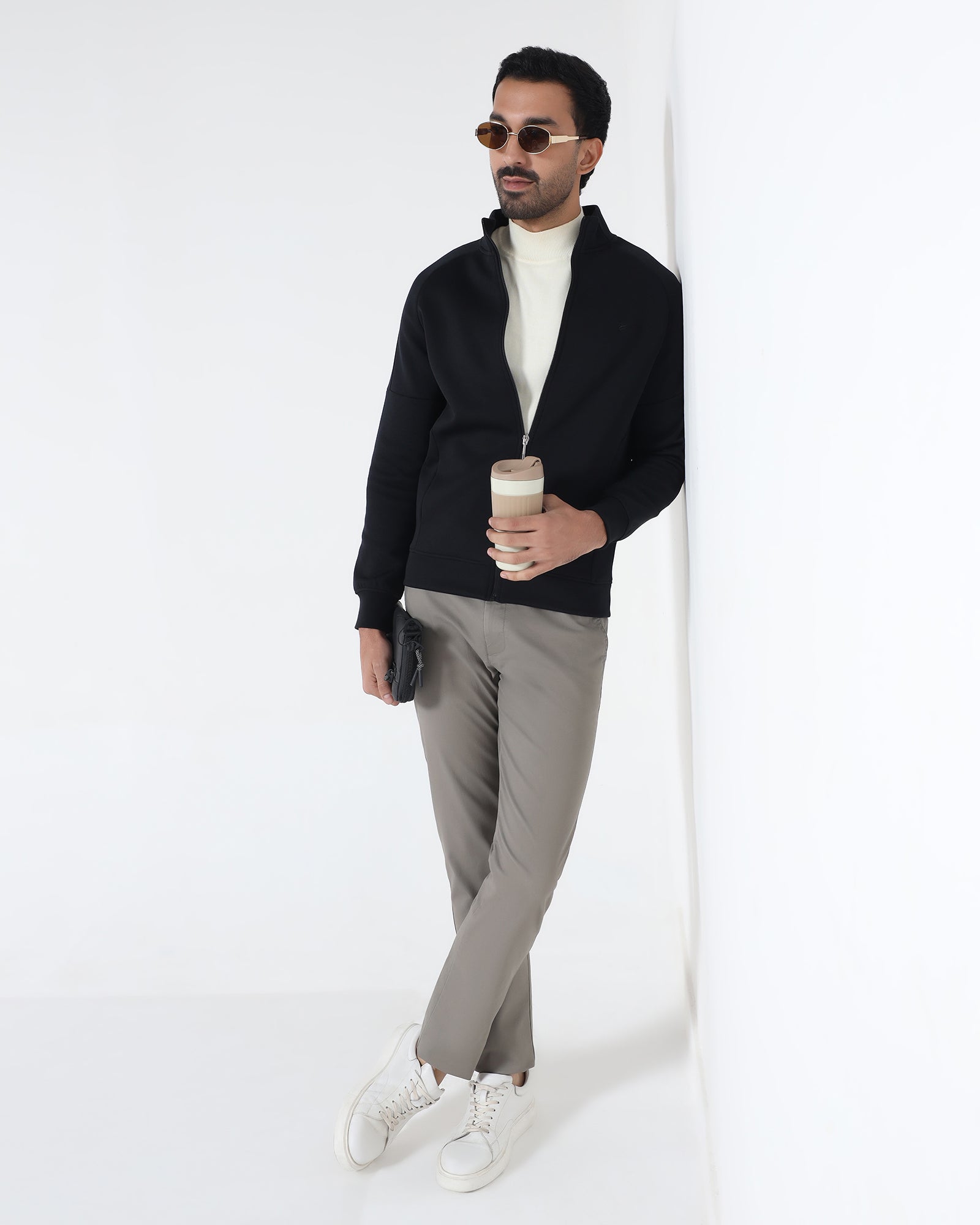 Black High Neck Solid Sweatshirt - Decy